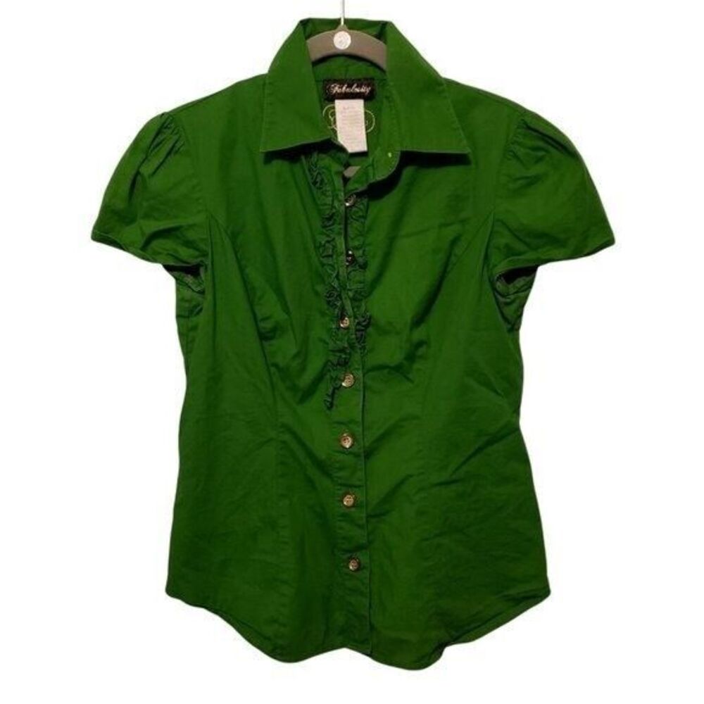 Green Ruffled Button-Down Shirt - Picture 3 of 8